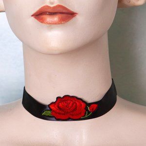 Rose Patchwork Choker on Black Silk Ribbon